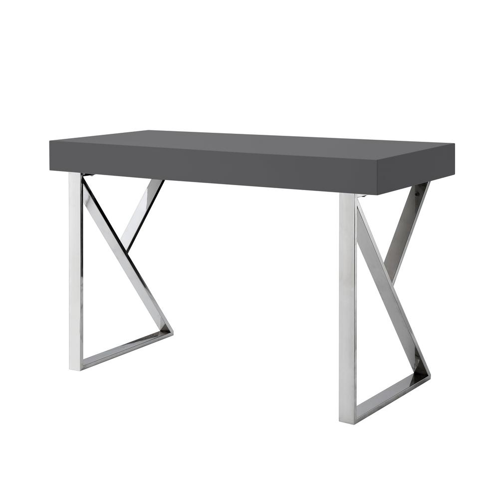Inspired Home Biaochi Dark Grey Chrome Desk With 2 Drawers Dk151