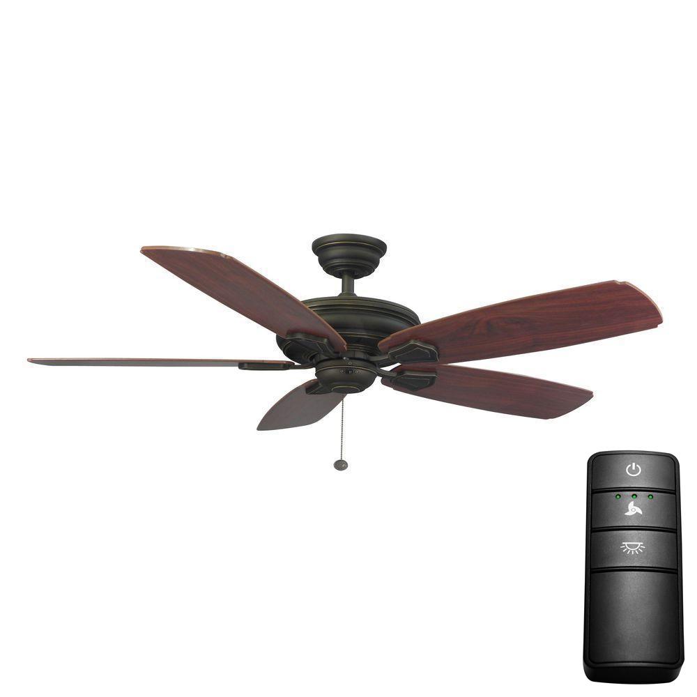 Hampton Bay Heirloom 52 In Oil Rubbed Bronze Ceiling Fan Bundle With Universal 3 Speed Ceiling Fan Remote Control