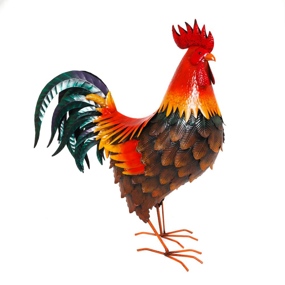 18 in Brown Orange National Tree Company Metal Rooster