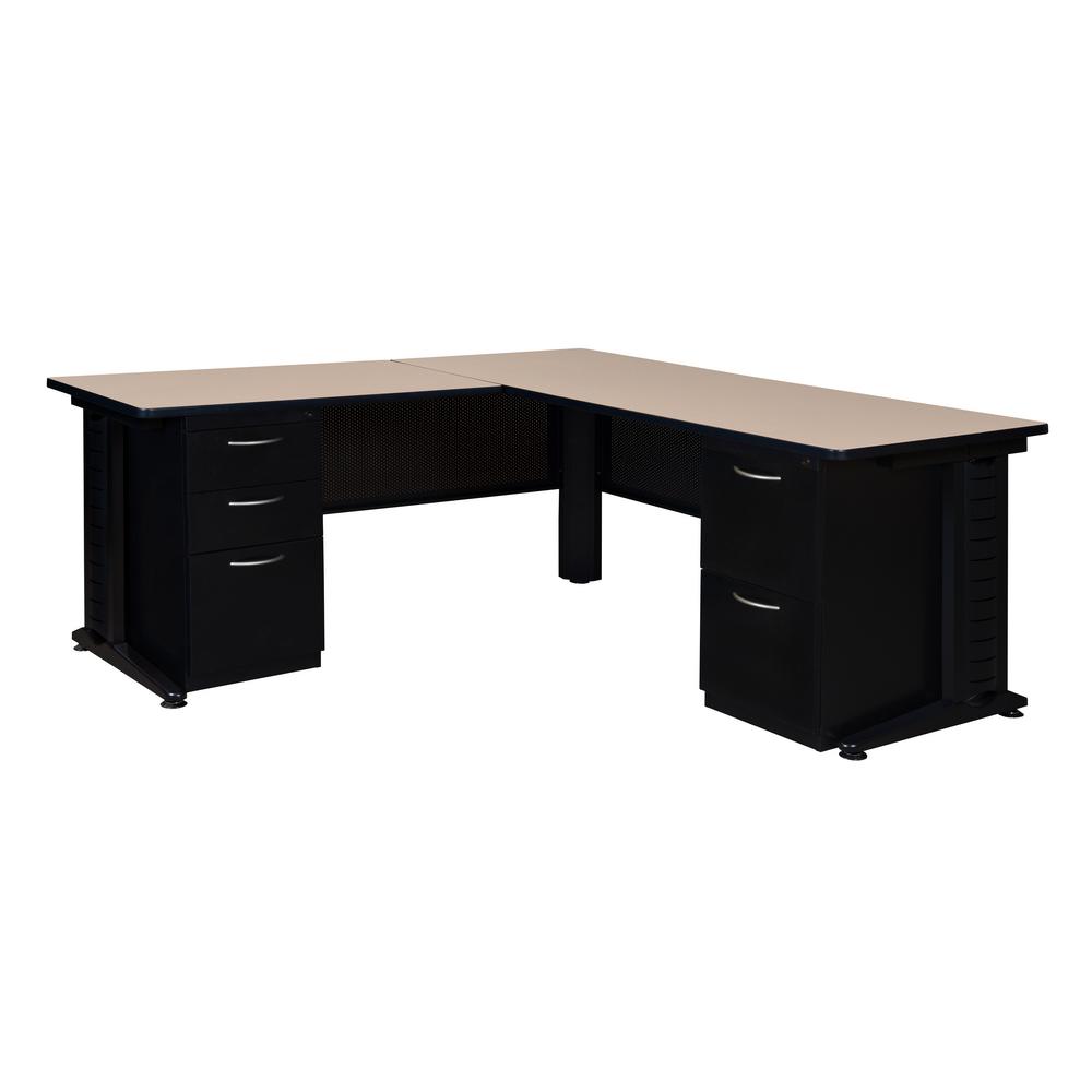 Fusion Beige Double Pedestal L Desk With Return Mld663048be The Fusion Beige Double Pedestal L Desk With Return