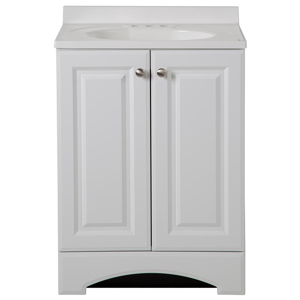 24 In W Bath Vanity In White With Cultured Marble Vanity Top In White With White Basin