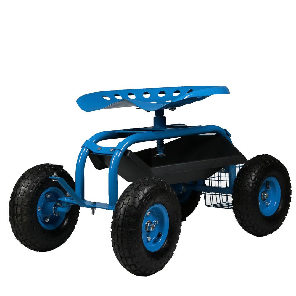 Sunnydaze Decor Blue Steel Rolling Garden Cart With Steering