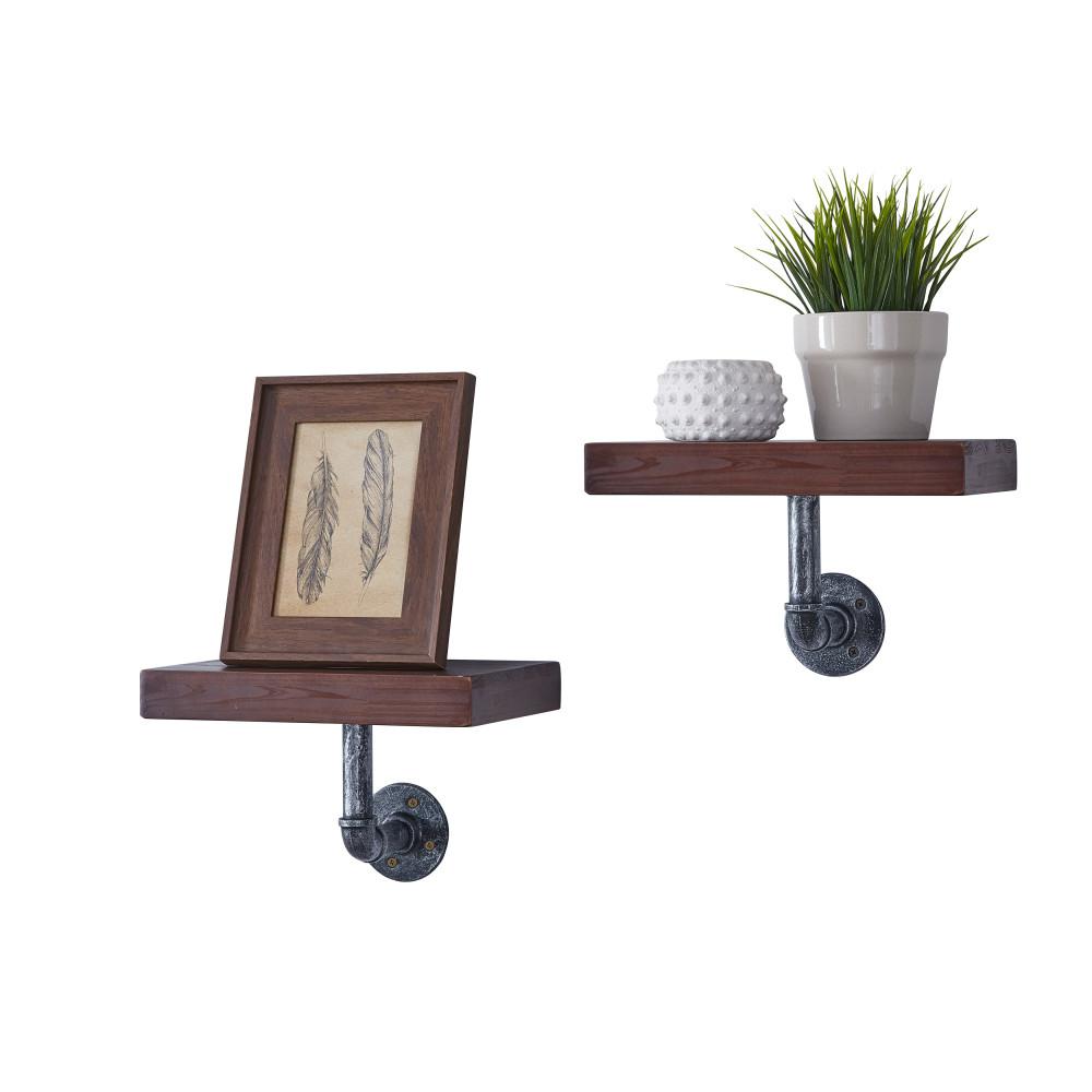 DANYA B 12 In. X 7 In. Floating Pipe Industrial Mocha Rustic Wall Mount ...