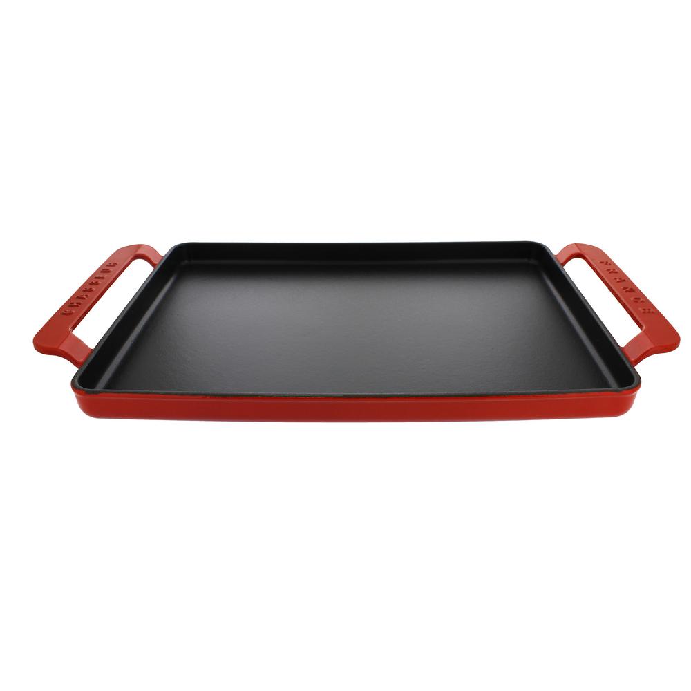 Chasseur French Enameled 14 in. Rectangular Cast Iron Griddle in RedCI