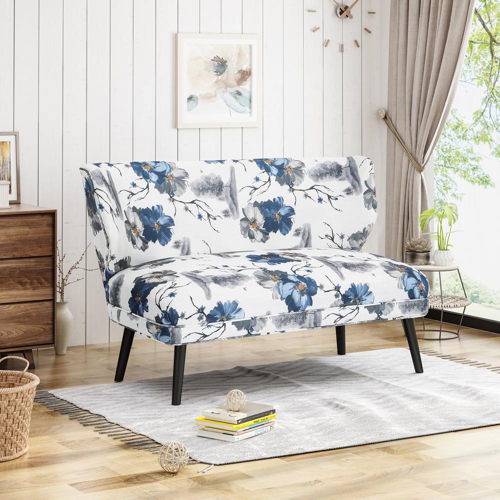 Noble House Desdemona Contemporary Blue And Black Floral Fabric