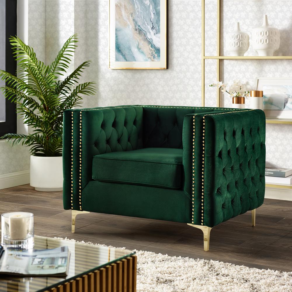 Inspired Home Olivia Velvet Club Arm Chair Hunter Green