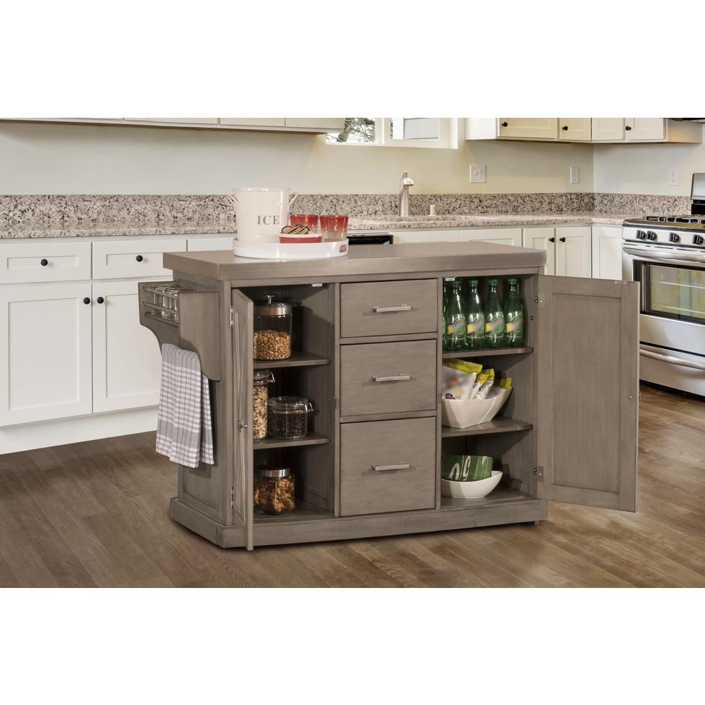 Hillsdale Furniture Brigham Gray Kitchen Island With Stainless Steel Top 4786 862s The Home Depot