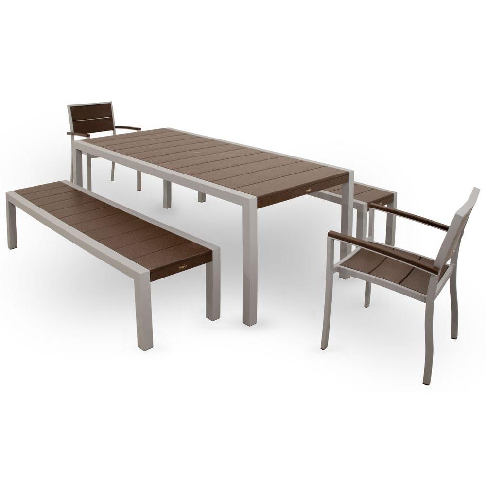 Trex Outdoor Furniture Surf City Textured Silver 5 Piece Bench Plastic Outdoor Patio Dining Set With Vintage Lantern Slats Txs122 1 11vl The Home Depot