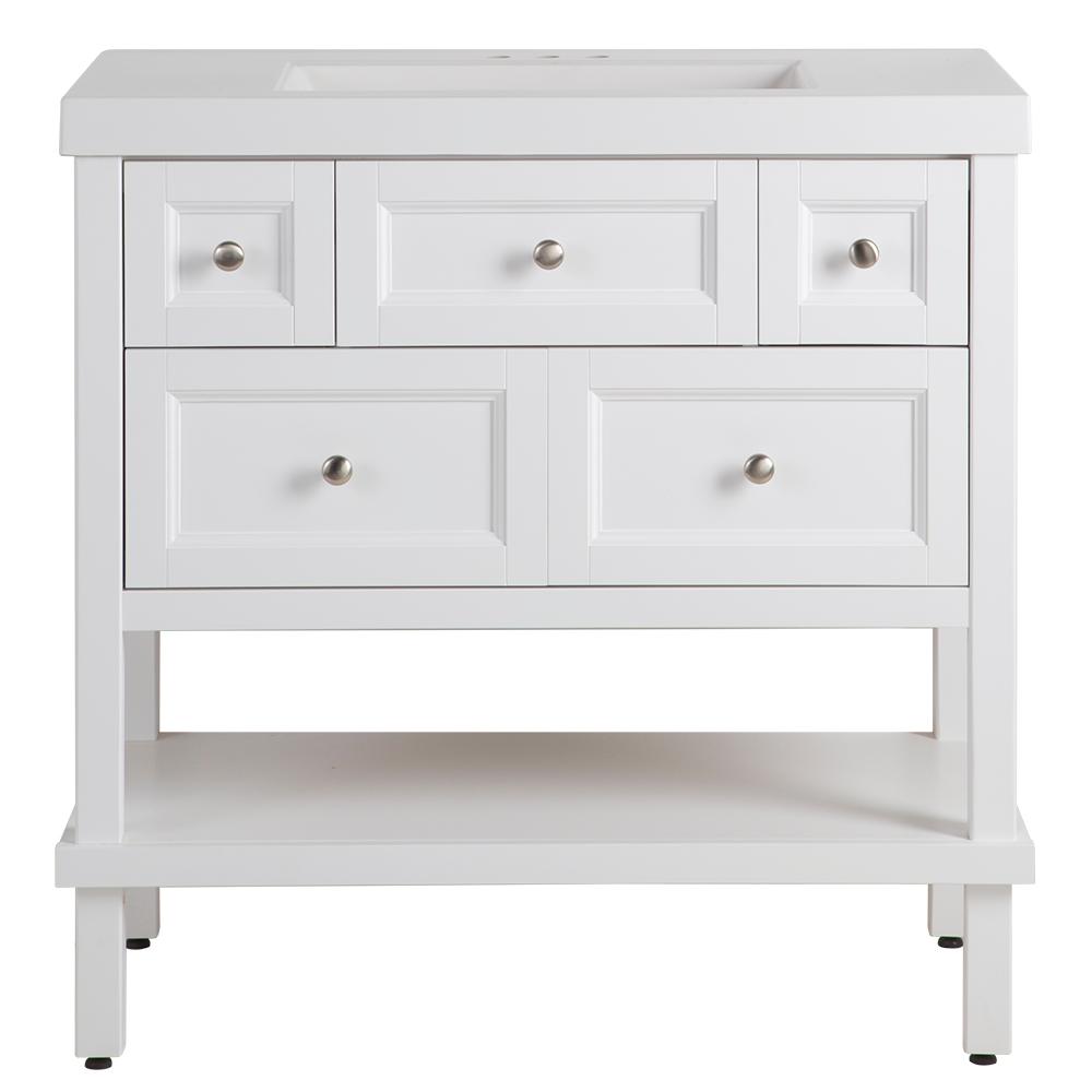 Glacier Bay Ashland 37 in. W x 37 in. H x 19 in. D Bath Vanity in White ...