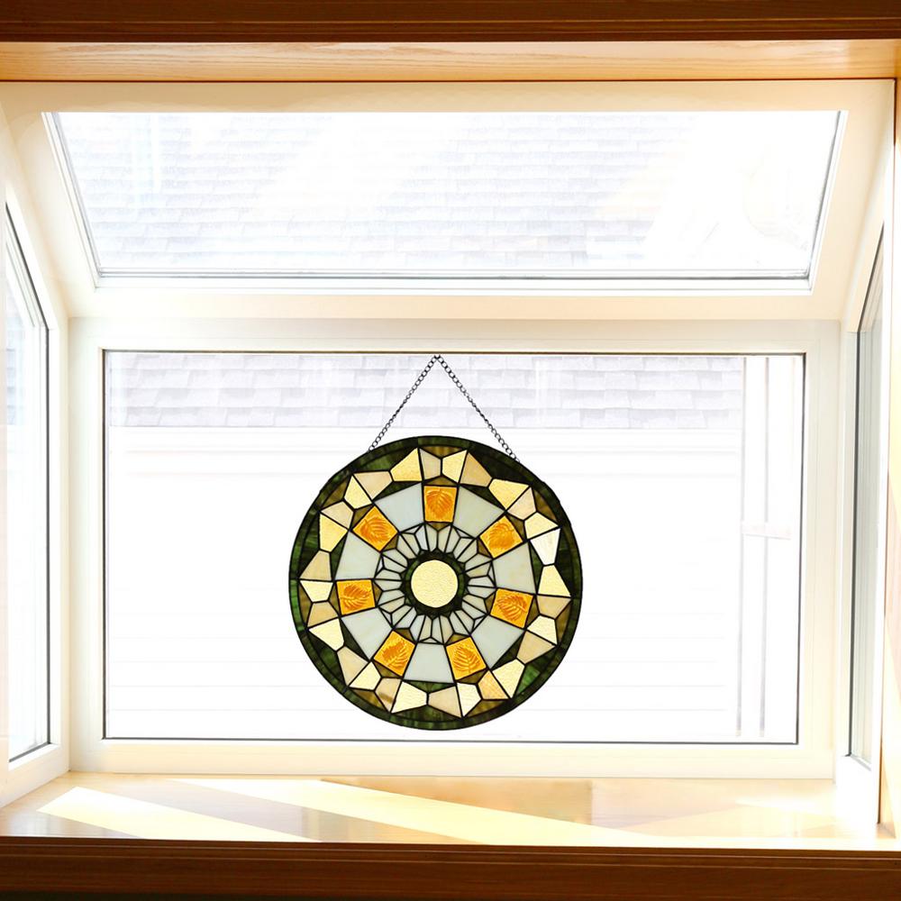 River Of Goods Stained Glass Golden Leaves Window Panel 14736