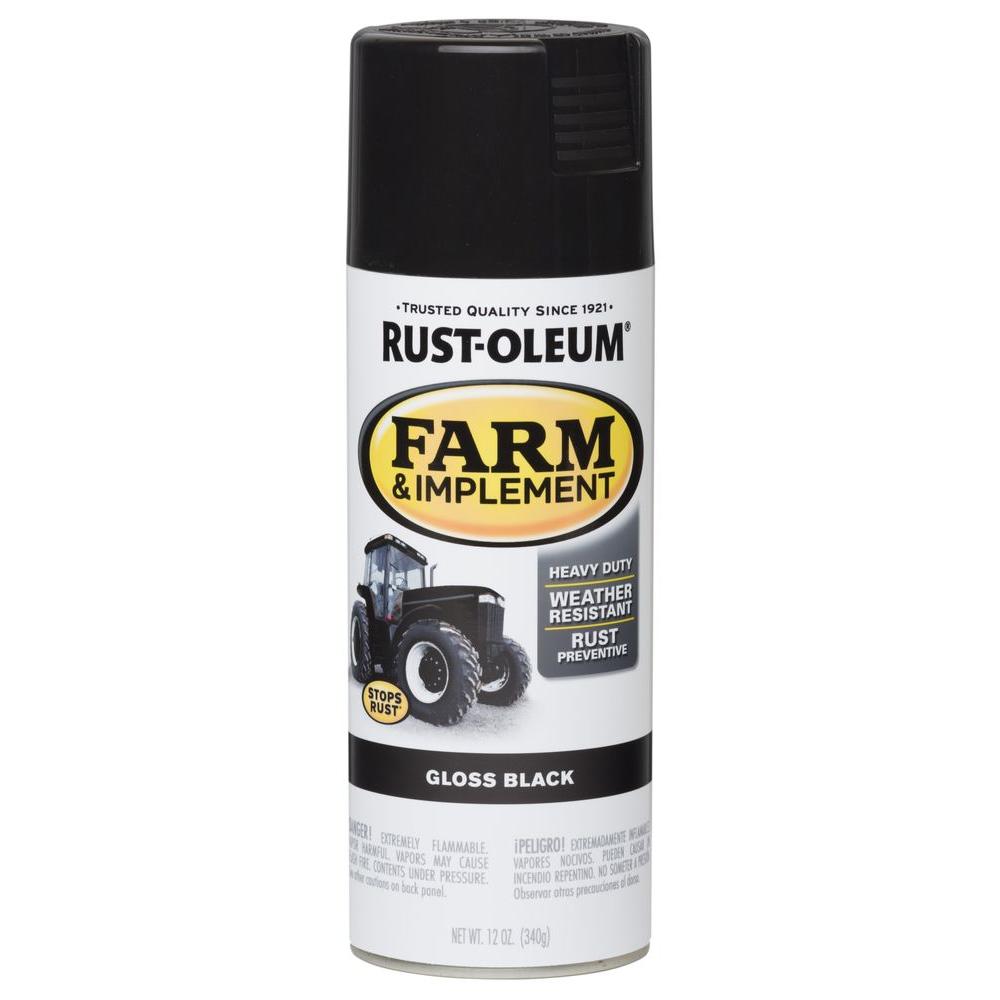 (6Pac) Rustoleum Black Spray Paint 12 Oz Farm Implement Gloss Paint