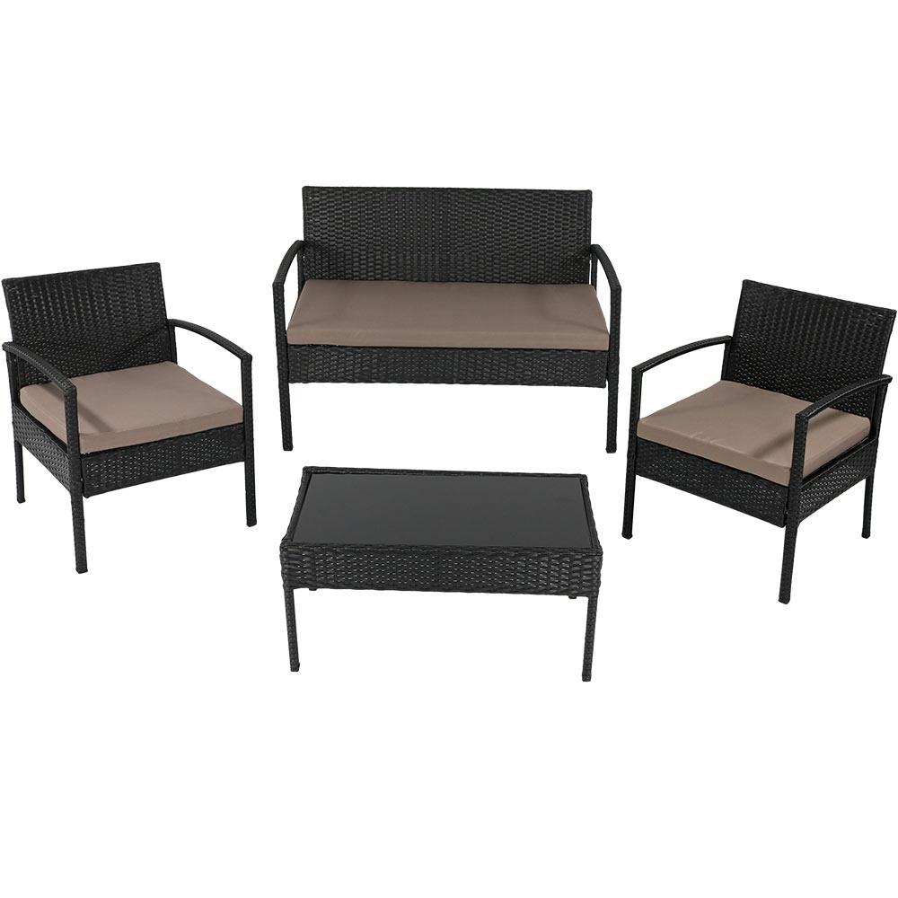 Anadia Black Rattan 4-Piece Wicker Patio Conversation Set with Taupe