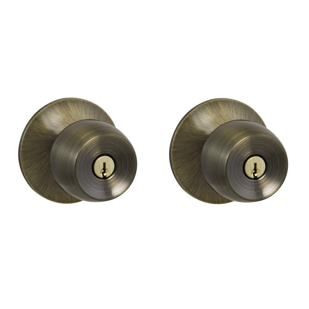 Defiant Brandywine Antique Brass Keyed Entry Door Knob 2 Pack 32t8800bd2 The Home Depot 9654