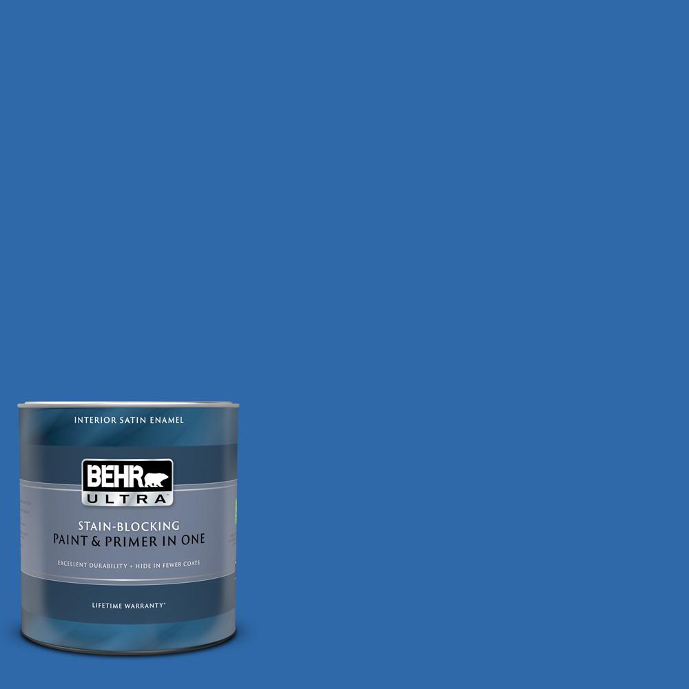 BEHR ULTRA 1 qt. #MQ4-24 Electric Blue Satin Enamel Interior Paint and ...