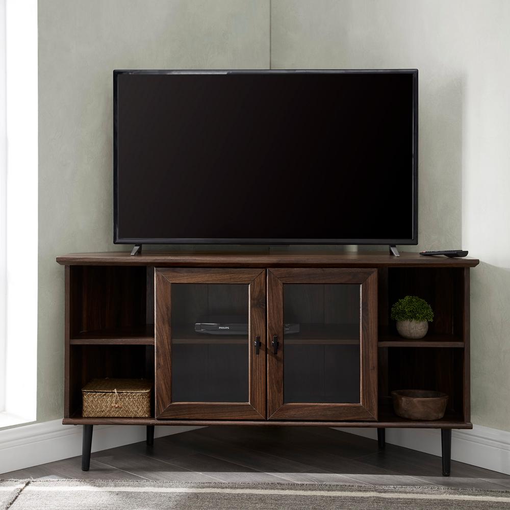 Welwick Designs Dark Walnut Corner Tv Console For S Up To Welwick Designs Dark Walnut Corner Tv Console For S Up To
