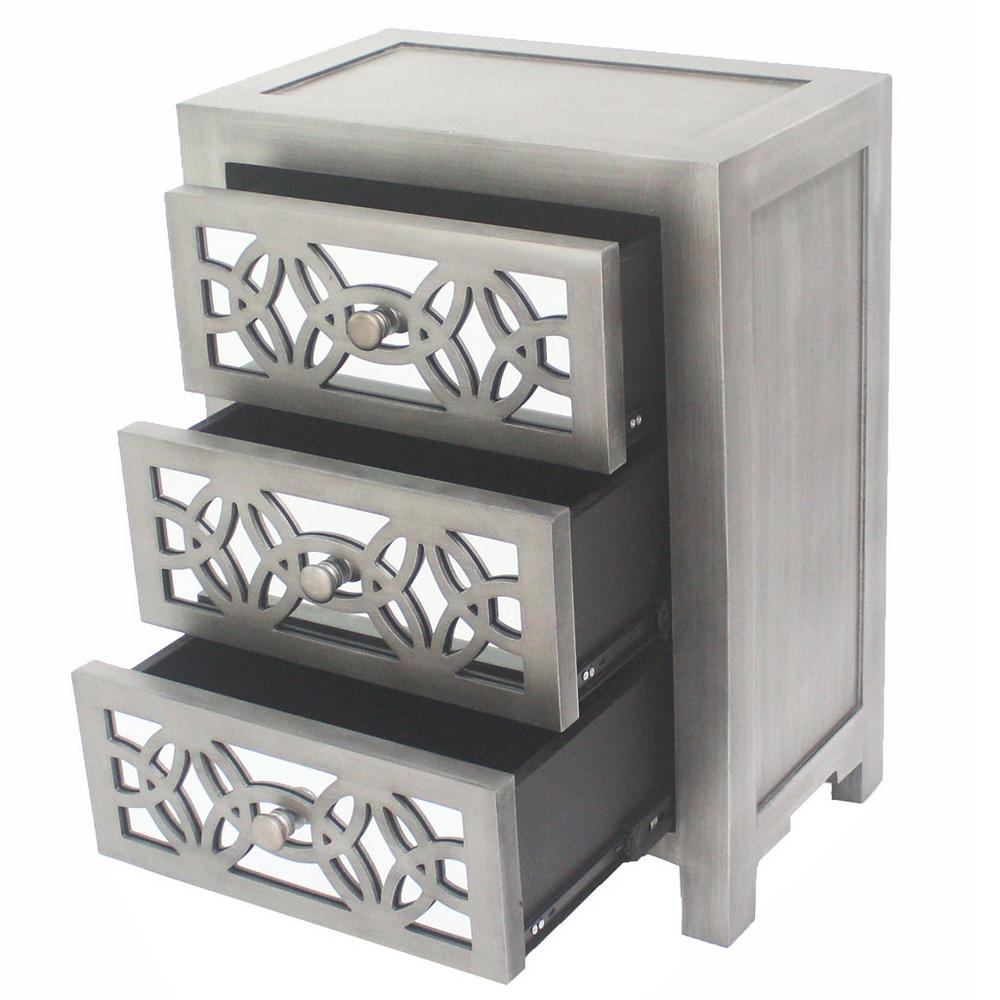 River Of Goods Mini Glam Slam 3 Drawer Silver Cabinet 14829 The