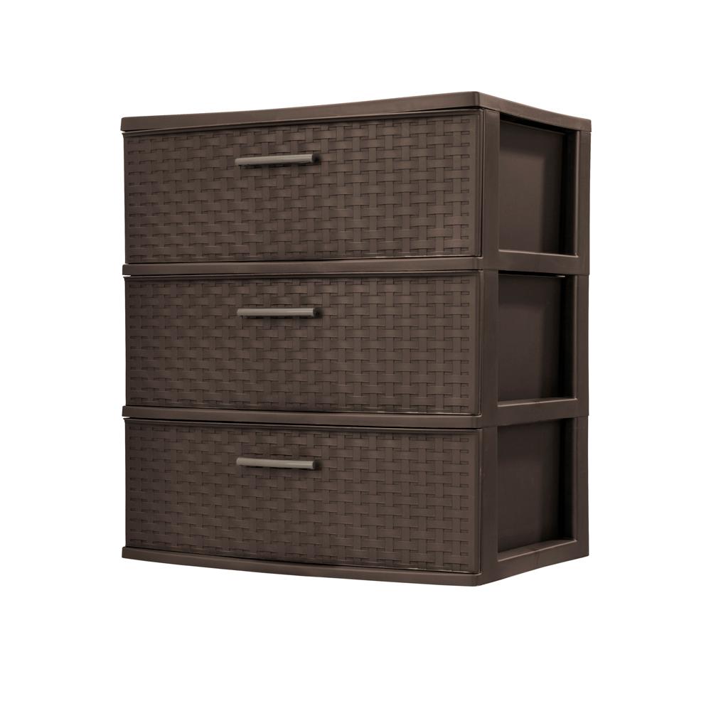 Sterilite 3Drawer Plastic Wide Weave Tower in Espresso25306P01 The