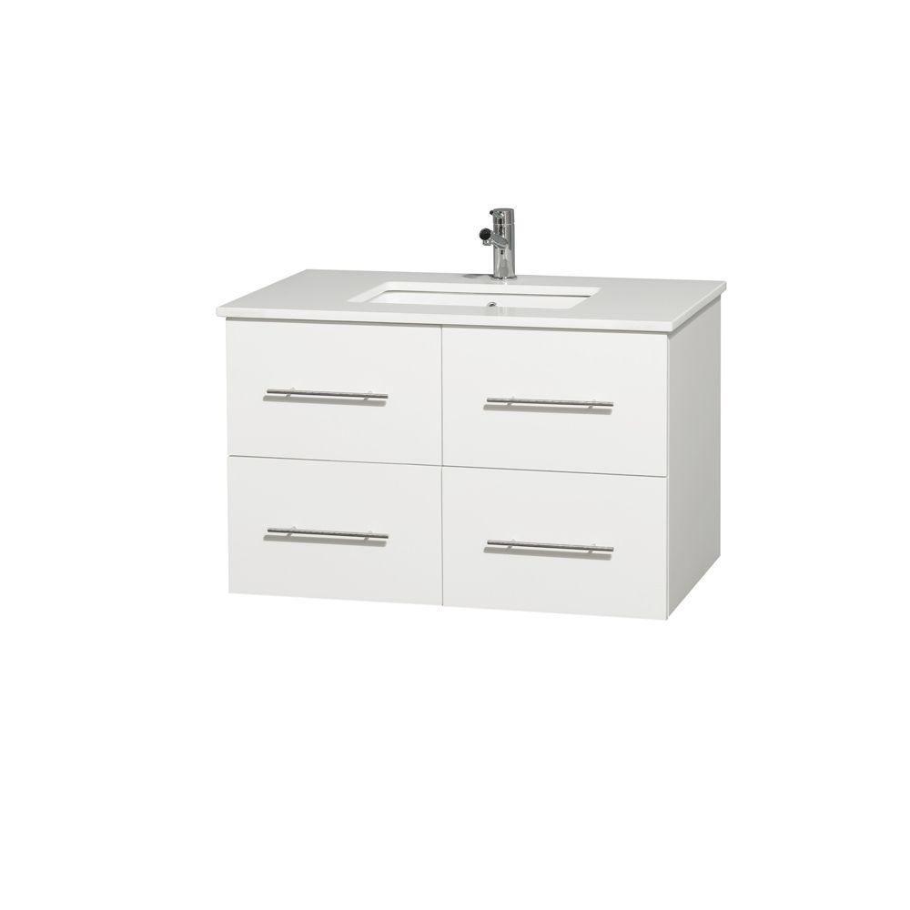 Wyndham Collection Centra 36 In Vanity White With Solid Surface Wyndham Collection Centra 36 In Vanity White With Solid Surface Top