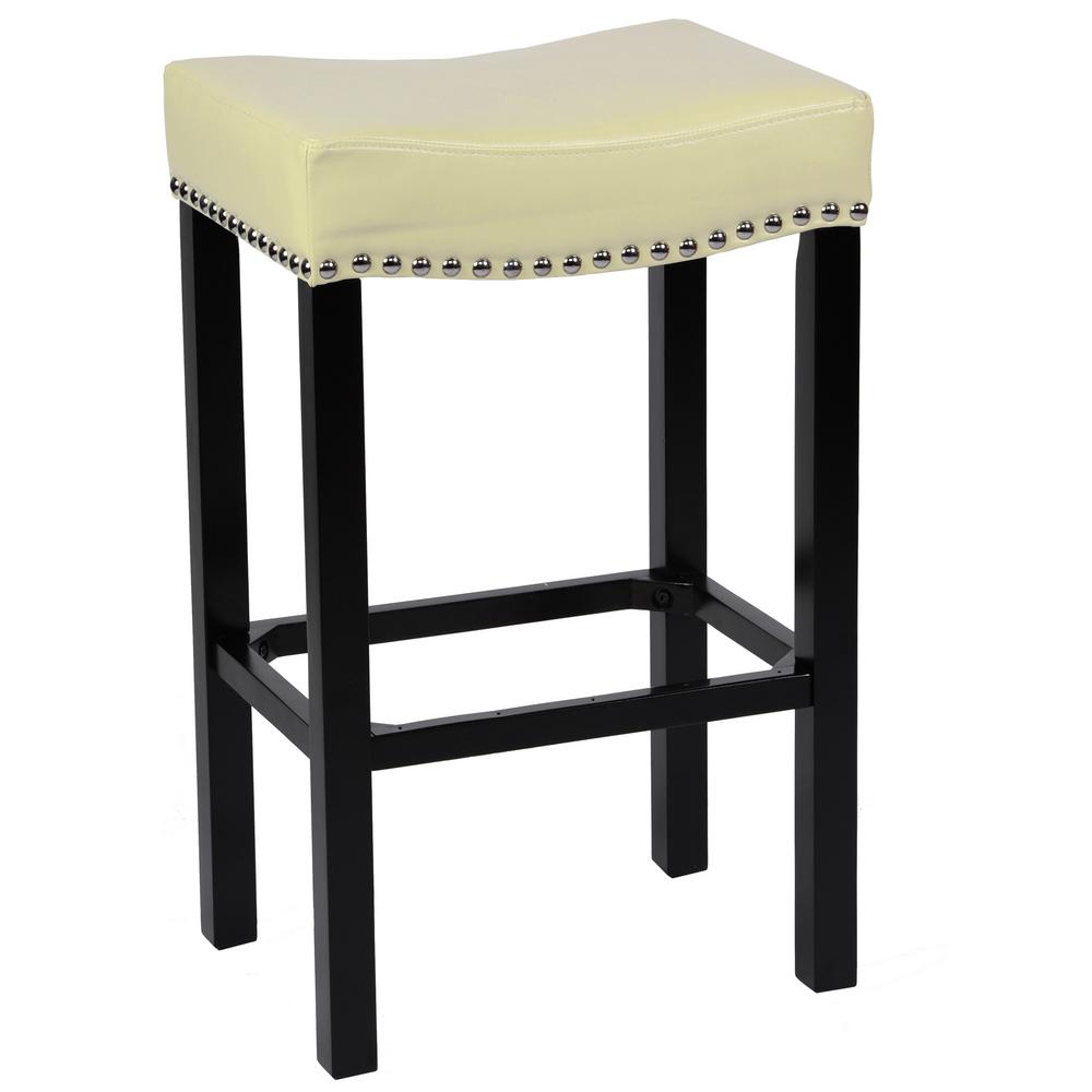 Armen Living Tudor 26 In Cream Bonded Leather With Chrome Nailhead Cream Bonded Leather With Chrome Nailhead Accents Backless Stationary Barstool Lcmbs013bacr26 The Home Depot