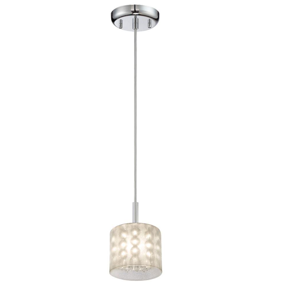 Dsi 1 Light Chrome Mini Pendant With Clear Beads And Inside Sand Blasted Glass Shade
