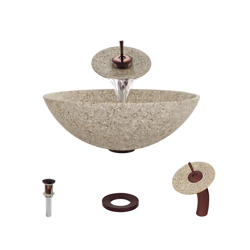MR Direct Stone Vessel Sink in Honed Basalt Tan Granite with Waterfall