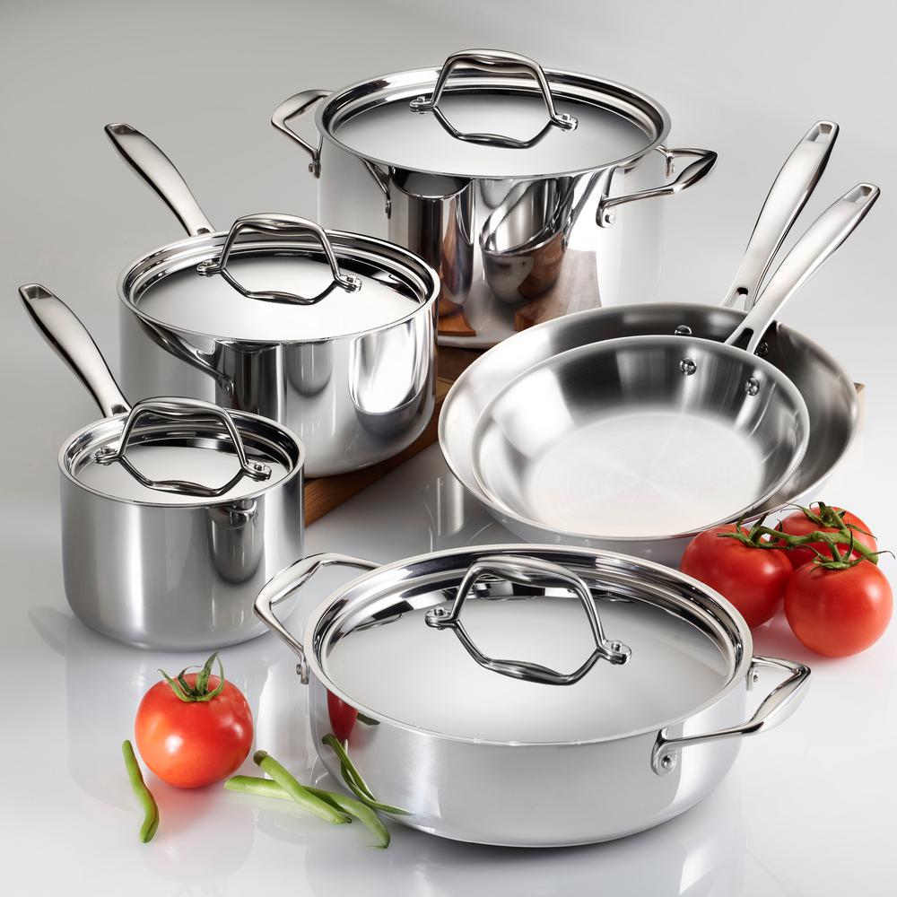 Tramontina Gourmet Tri Ply Clad 10 Piece Stainless Steel Cookware Set   Stainless Steel Tramontina Cookware Sets 80116 248ds 64 1000 