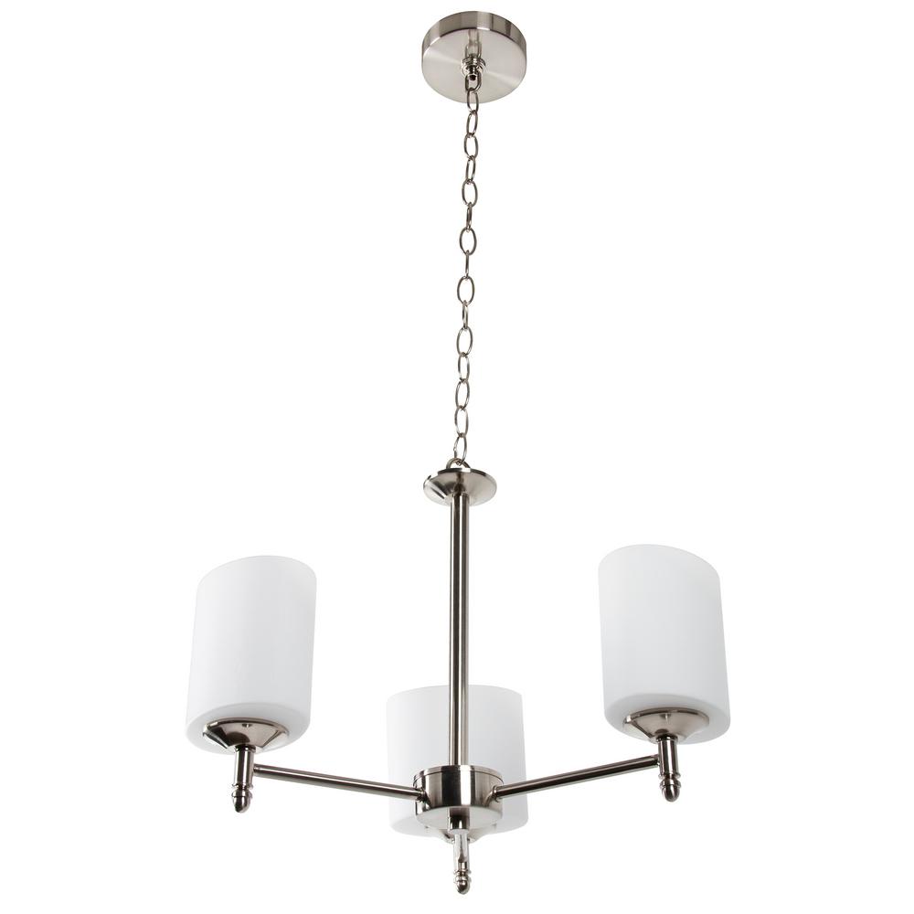 Iris 3 Light Bright Satin Nickel Chandelier With Opal Glass Shades