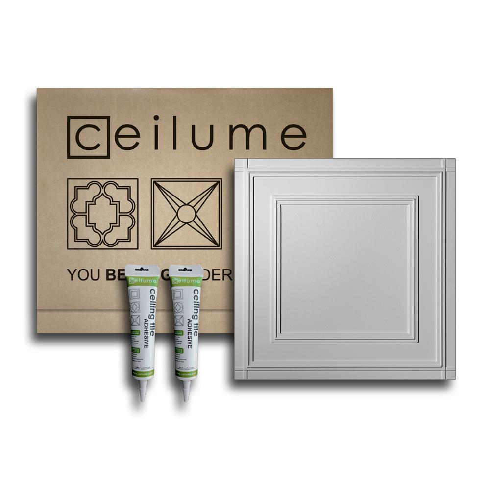 Ceilume Manchester White 2 Ft X 2 Ft Glue Up Ceiling And Wall Tile Kit