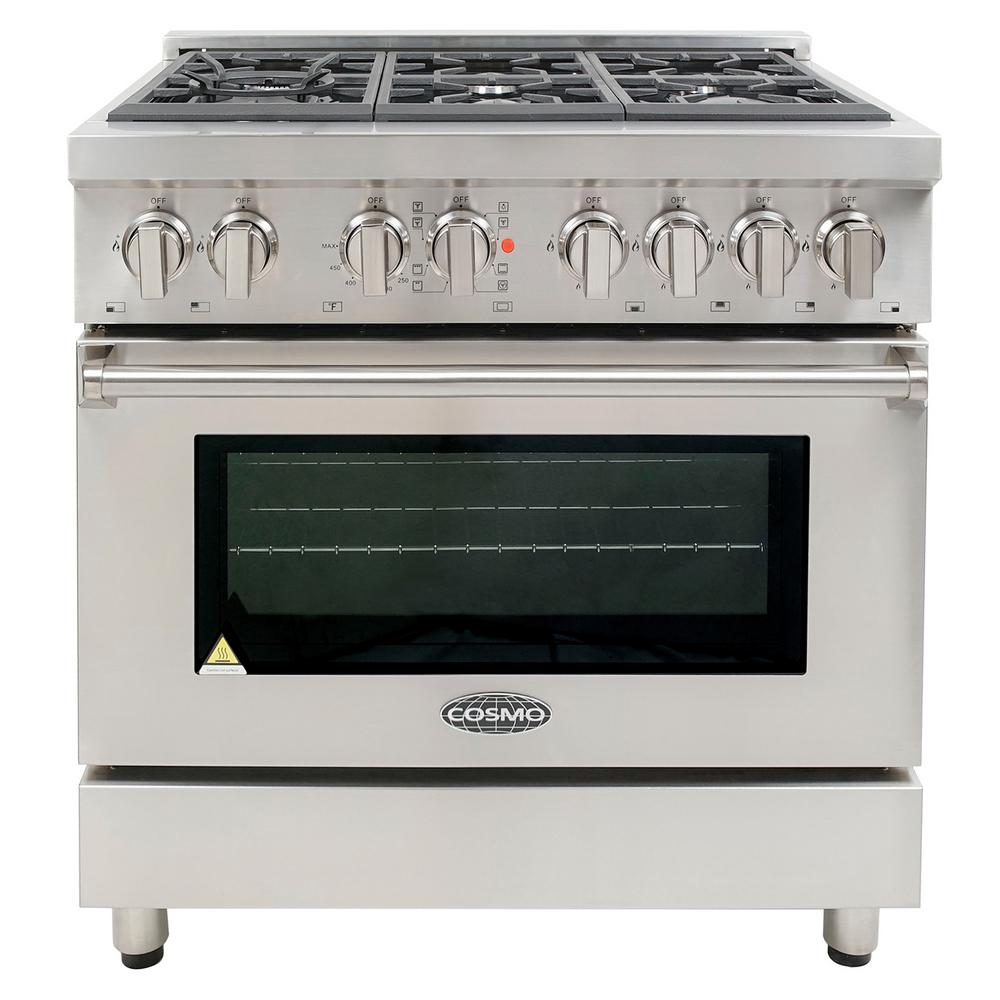 Cosmo CommercialStyle 36 in. 4.5 cu. ft. Dual Fuel Range with 6 Italian Burners Cast Iron