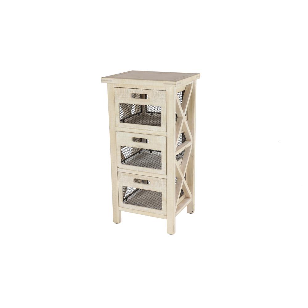 Litton Lane Small 3 Drawer Beige Wood Cabinet With Black Mesh Drawers 22687 The Home Depot