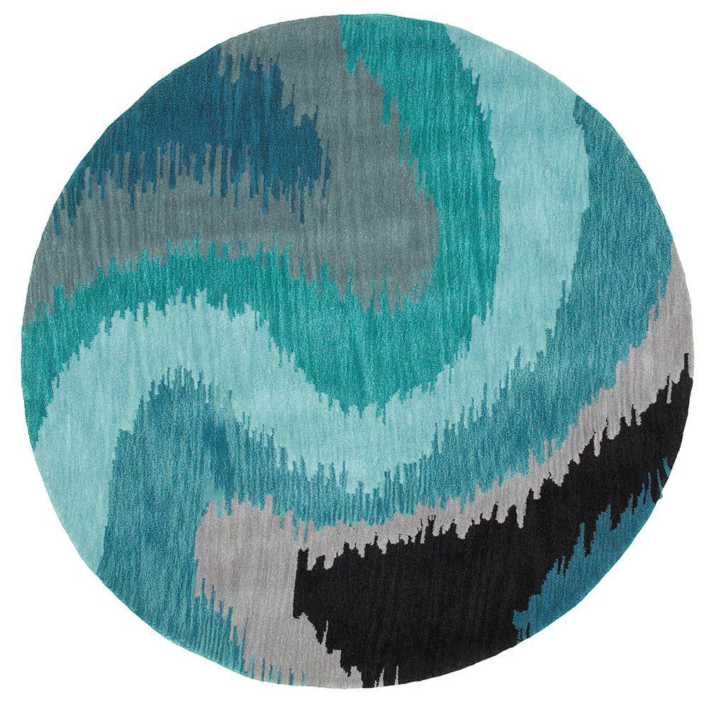 LR Resources Fashion Blue Wave Geometric 7 ft. 9 in. Plush Indoor Round