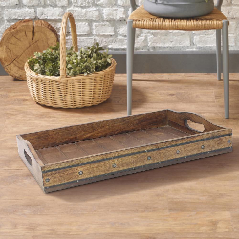 Stonebriar Collection Brown Rectangular Wooden Tray with Black Metal Trim and... by Stonebriar Collection