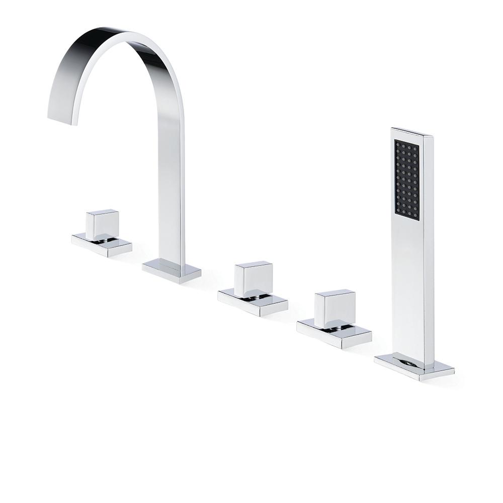 Bathroom Taps Bathtub Faucet Waterfall 5 Pieces 3 Lever Deck