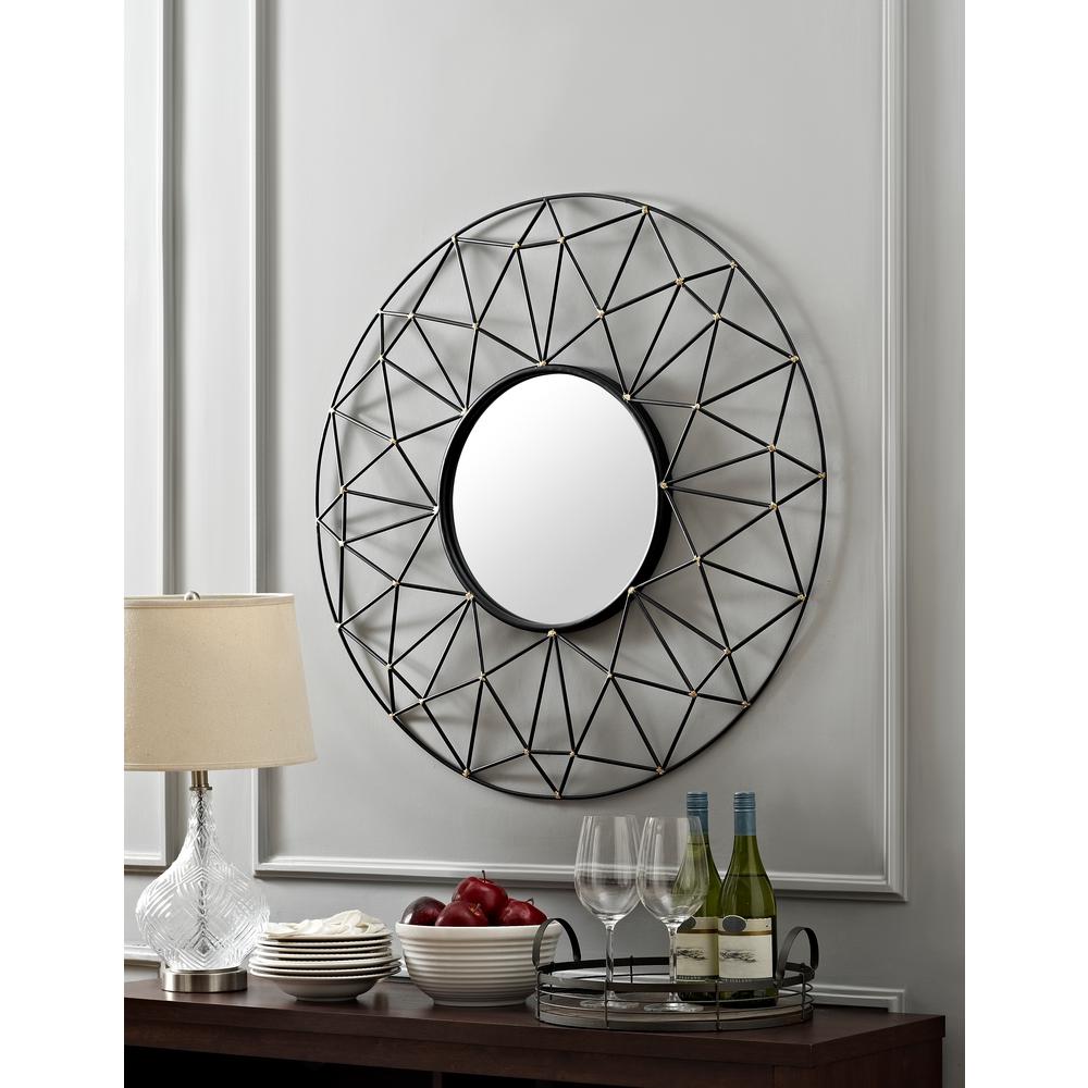 Walker Edison Furniture Company 35 In Round Geometric Frame Mirror Walker Edison Furniture Company 35 In Round Geometric Frame Mirror With Gold Accents