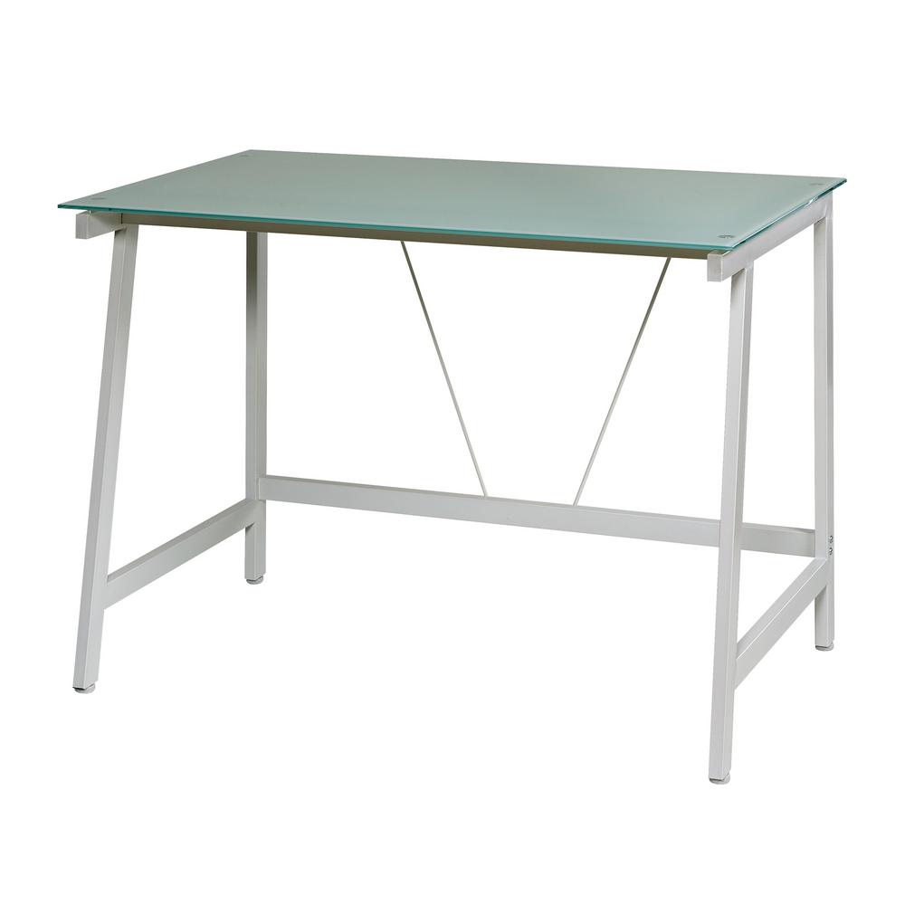 Onespace 40 In Rectangular White Cool Blue Writing Desk With Glass Top 50 Hd0107 The Home Depot