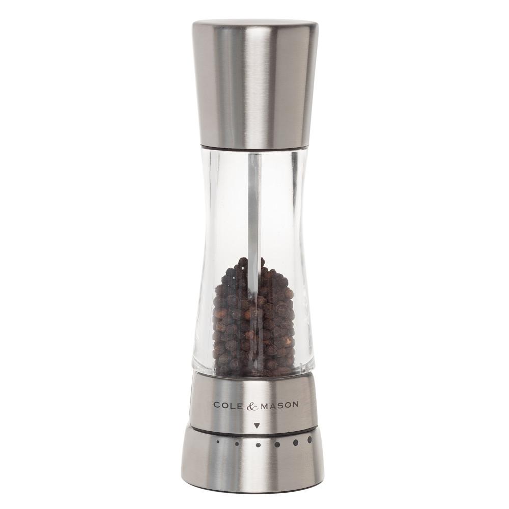 Cole & Mason Derwent Pepper Grinder - Silver Stainless Steel Mill with Gourmet Precision Mechanism