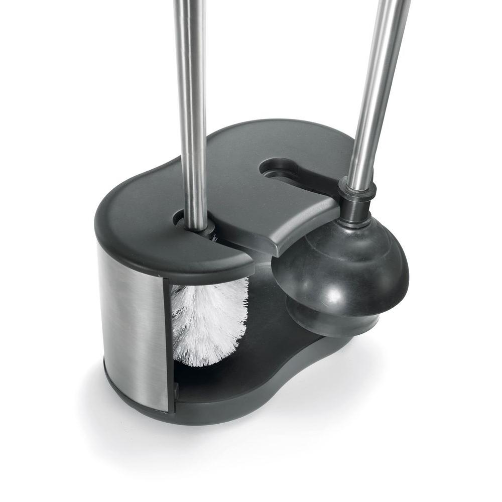 Polder Stainless-Steel Dual Bath Caddy with Toilet Brush and Plunger Stainless Steel Toilet Brush And Plunger Set