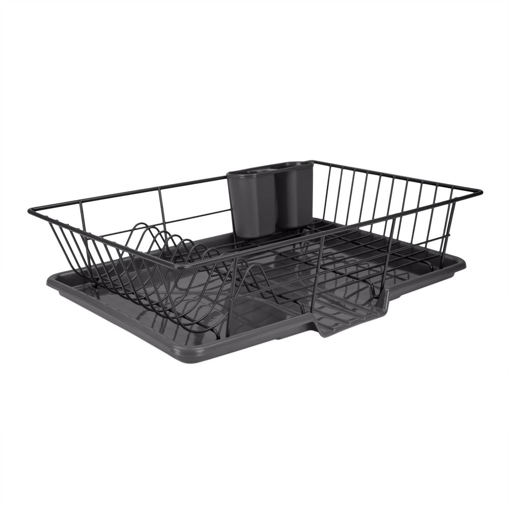 Home Basics 3 Piece Dish Drainer Set In Black Dd30235 The Depot