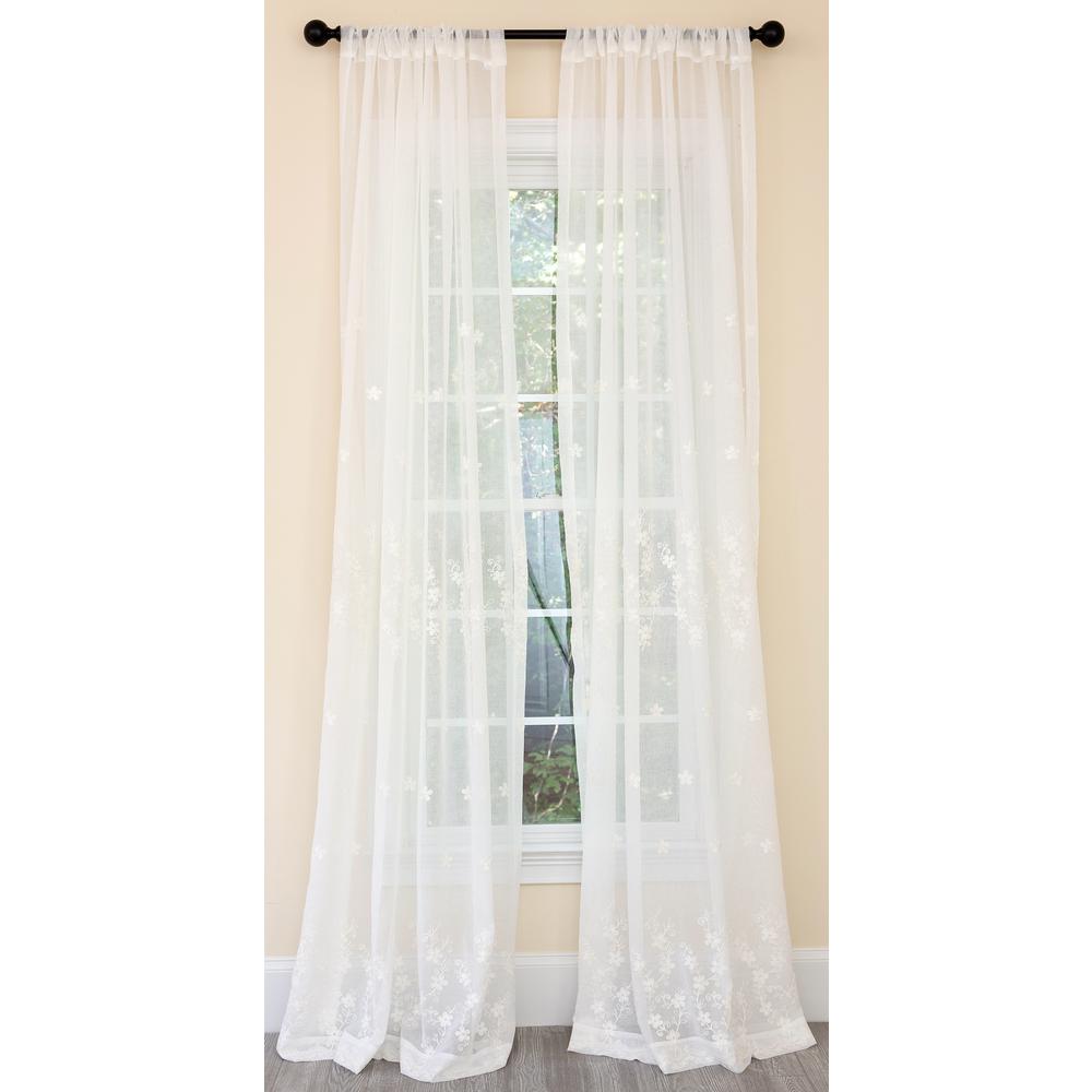 Manor Luxe Blossom Embroidered Sheer Single Rod Pocket Curtain