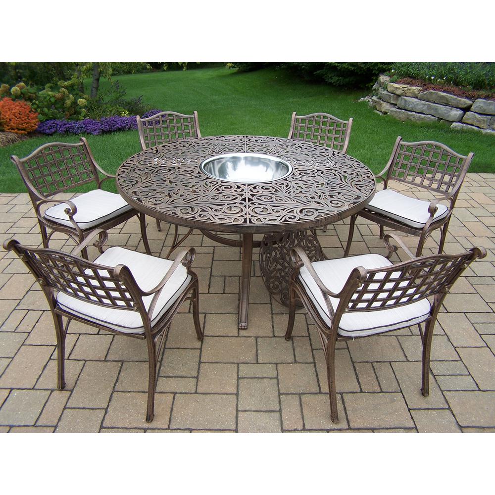8 Piece Aluminum Outdoor Dining Set With Oatmeal Cushions 8 Piece Aluminum Outdoor Dining Set With Oatmeal Cushions Andstainless Steel Ice Bucket