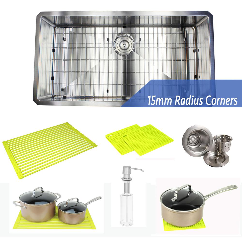 eModernDecor Undermount 16Gauge Stainless Steel 36 in. x 19 in. x 10