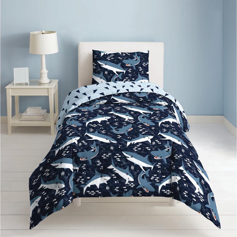 Dream Factory Sharks 2 Piece Navy Sharks Twin Comforter Set