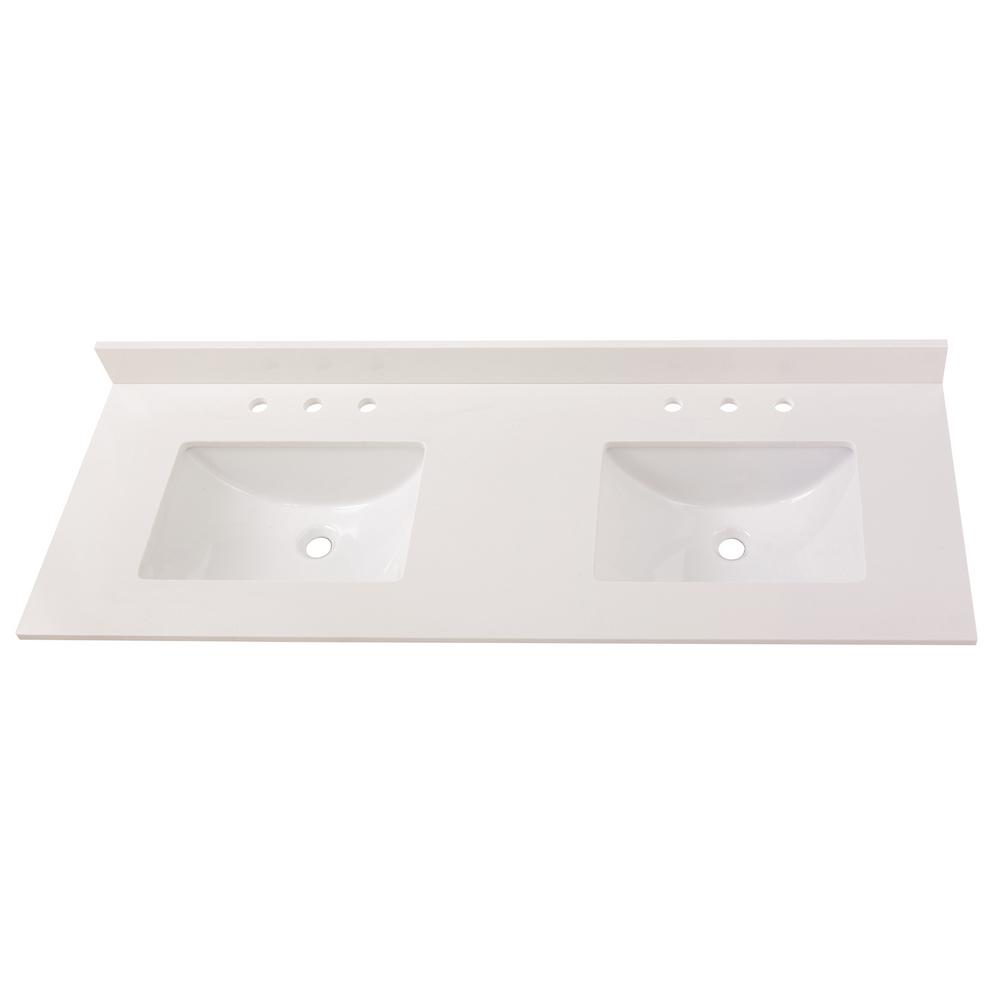 73 In W X 22 In D Engineered Marble Double Trough Sink Vanity Top In Winter White