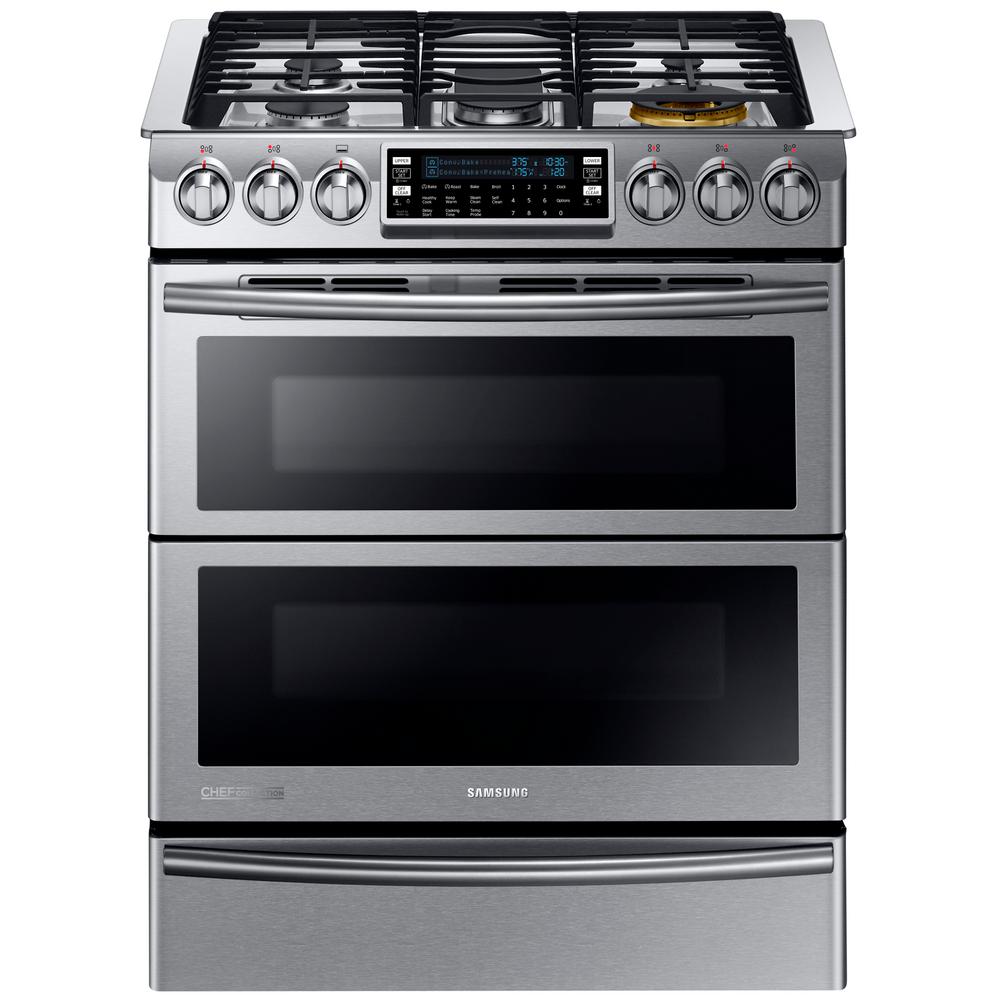 Samsung 30 In 5 8 Cu Ft Slide Dual Door Double Oven Fuel Slide In Dual Door Double Oven