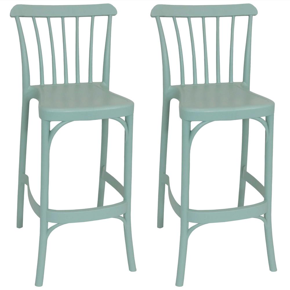 sunnydaze decor woodway nile green plastic indoor outdoor bar stool chair  2stoolstla7052pk  the home depot