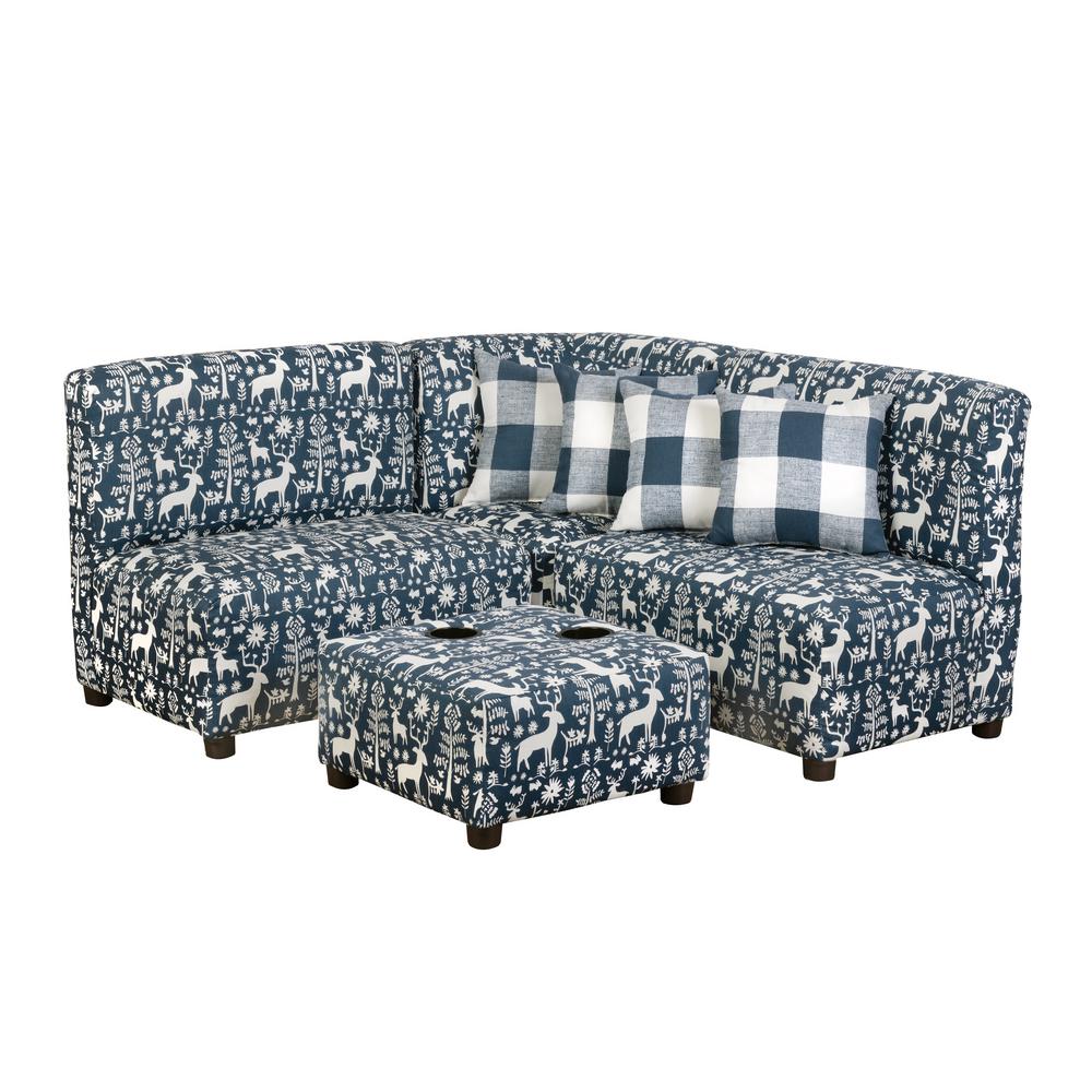 Jack Juvenile Kids Navy Blue And White Upholstered Sectional Sofa