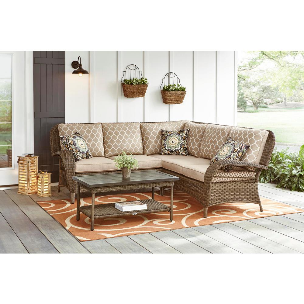 Outdoor Sectionals Lounge Furniture The Home Depot Beacon Park 3 Piece Brown Wicker Outdoor Sectional Sofa