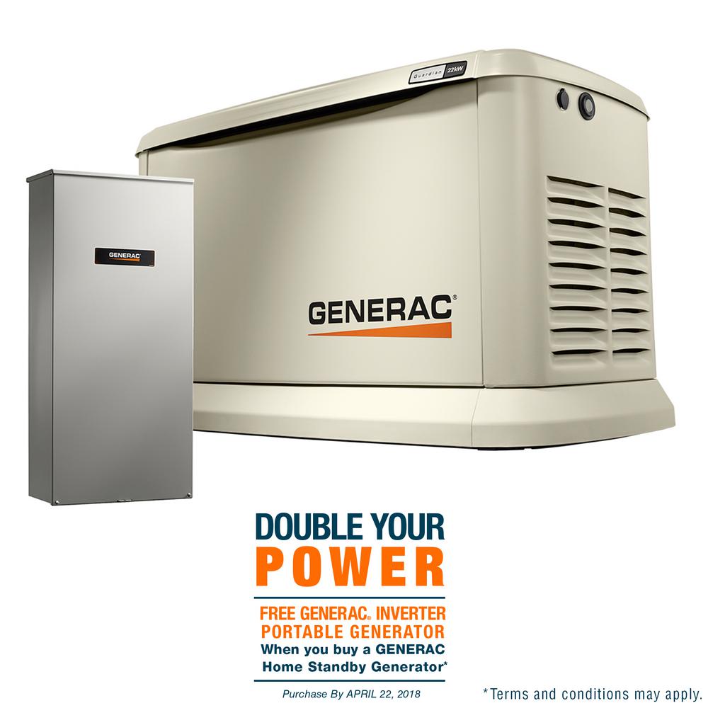 Generac 22,000-Watt (LP)/19,500-Watt (NG) Air Cooled Standby Generator ...