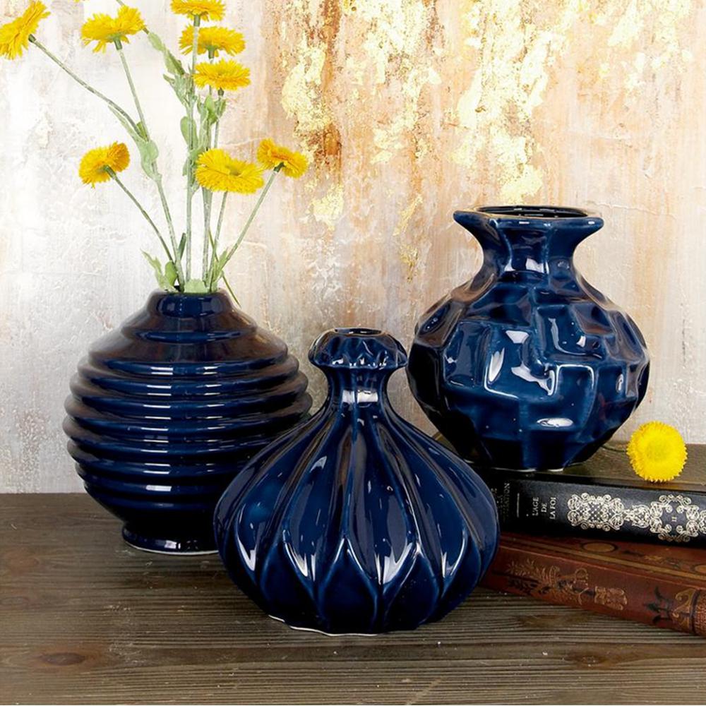 Litton Lane 7 In Modern Midnight Blue Ceramic Decorative Vases