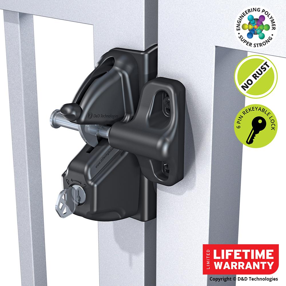 Fence Gate Latches 6-Pin Security Locks Dual Access Adjustable Black ...